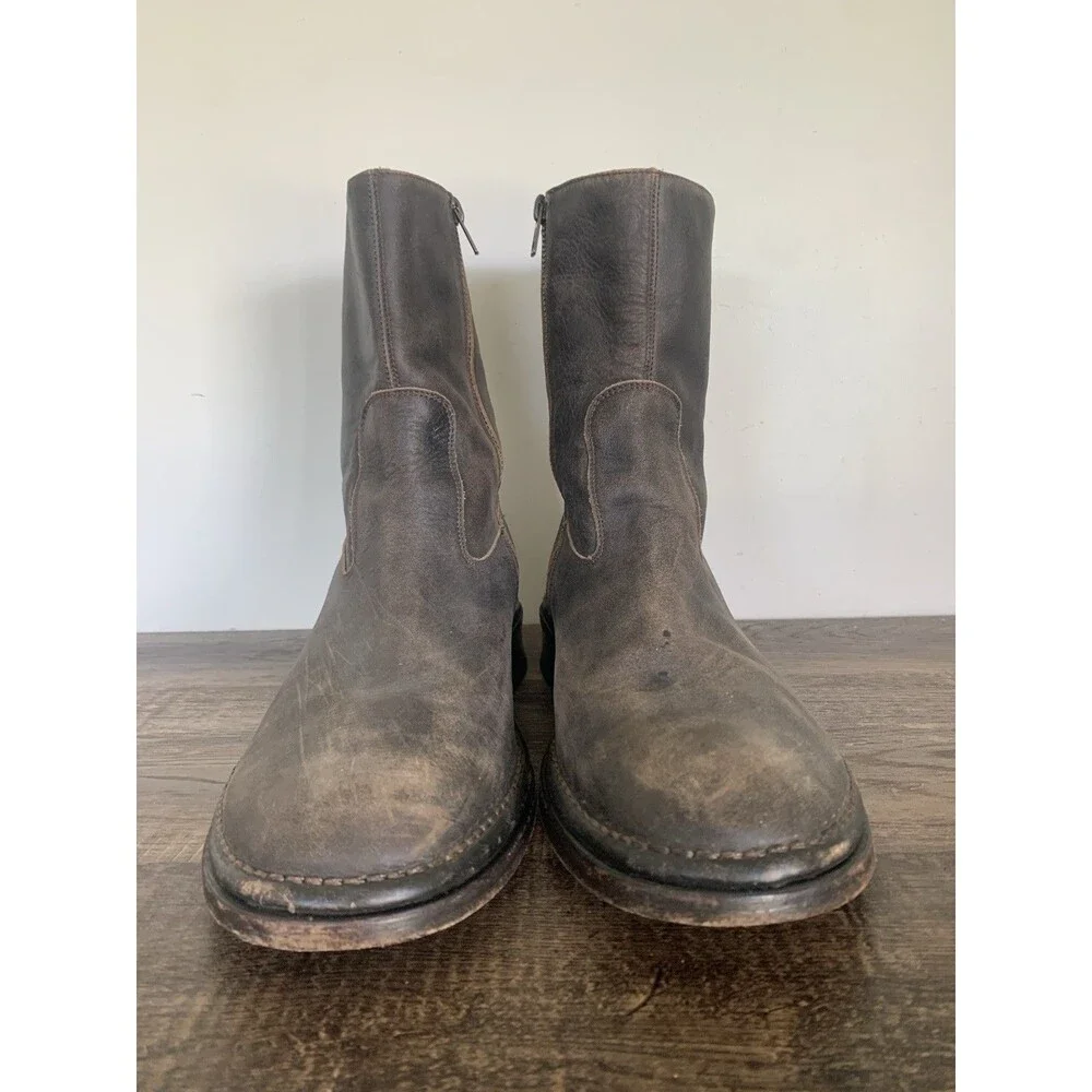 John Varvatos Mercer Boots Mens 11.5 Brown Leather Side Zip Made in Italy Rocker